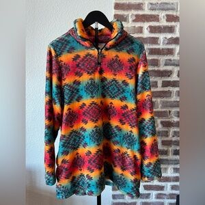 Vibrant Aztec Pattern 1/4 Zip Pullover Fleece Sweater Women's Size Large L